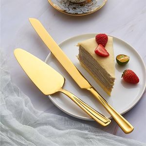 Ensemble de couteau et de serveur à gâteau en acier inoxydable doré de luxe, poli miroir, pour les anniversaires et les mariages - Product Image 1