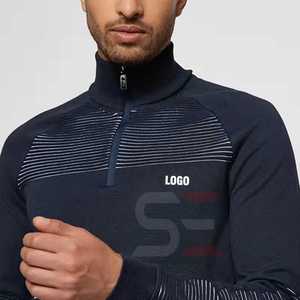 Pull tricoté léger zippé de luxe personnalisé à la mode pour hommes Pull uni vierge de haute qualité Slim Fit en polaire Quarter Zip Pull - Product Image 5