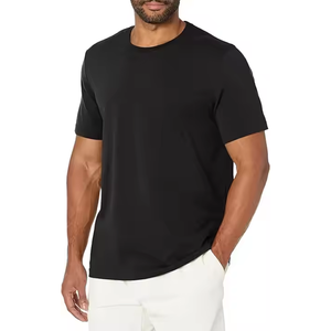 Camiseta de cuello redondo de algodón 100% para hombre, cuello redondo ligero de secado rápido, hombro caído ajustado con serigrafía, cuello de patrón sólido - Product Image 1