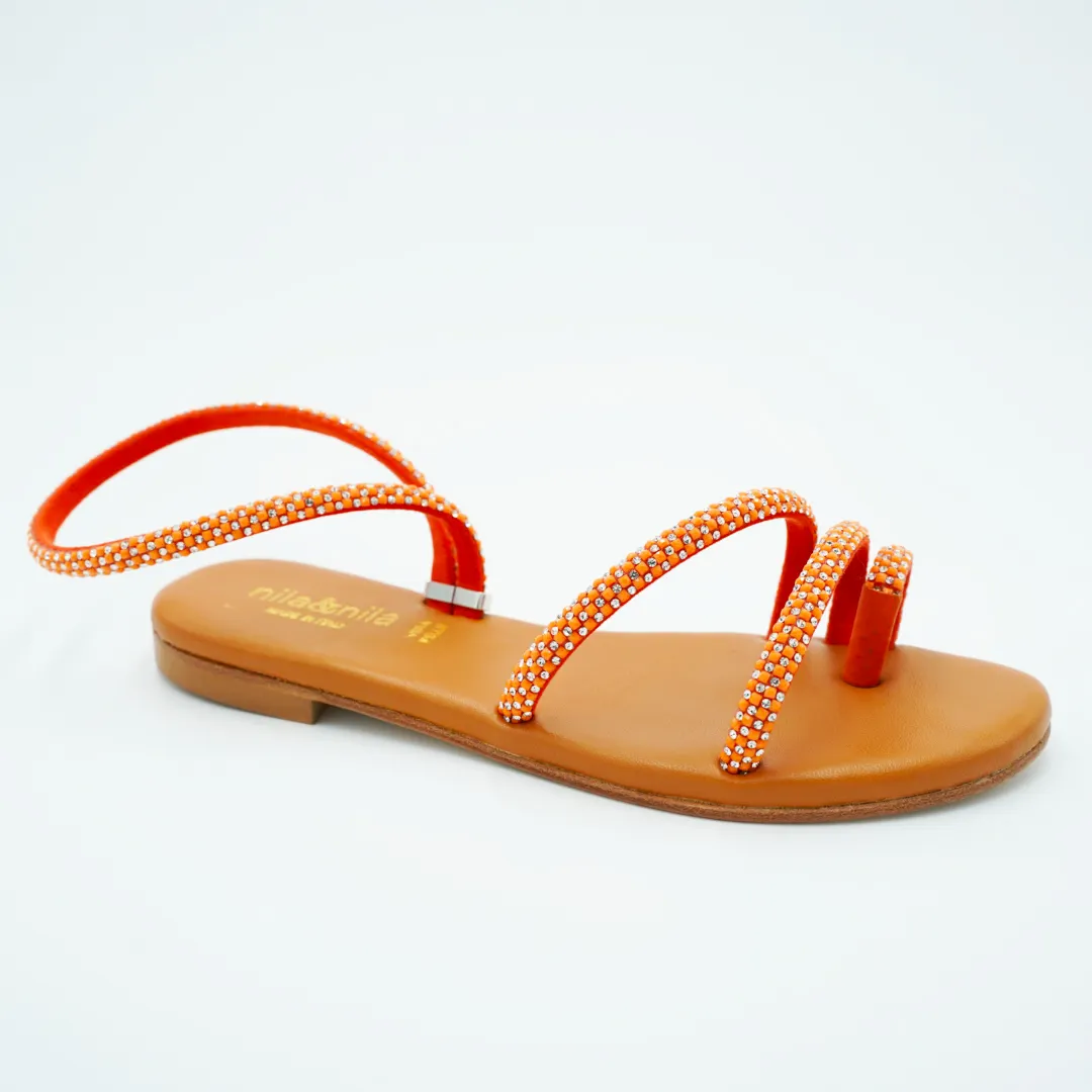 İtalya'da yapılan el yapımı ürün bayanlar sandal ile strass/mignon hakiki deri taban günlük ve akşam