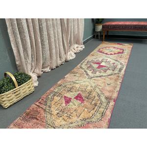 Vintage Turkish Rug, 2.5x10.1 ft <b>Runner</b> Rug, <b>Red</b> Pink Patchwork Rug - Product Image 5