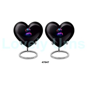 La urna para adultos de cremación de corazón de recuerdo de pájaro frailecillo hermoso más vendido para cenizas humanas con soporte y bolsa de terciopelo gratis - Product Image 2