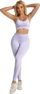 Ensemble de yoga sans couture pour femmes, tenue de sport, soutien-gorge de sport grande taille, leggings, pantalon taille mi-haute, 2 pièces, respirant, 100% nylon, devant - Product Image 5