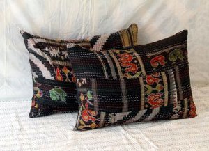 Housse de coussin décorative en soie 100% faite main Kantha antique, 20x28 pouces, style bohème, patchwork indien multicolore floral uni, pour la maison et l'hôpital - Product Image 6
