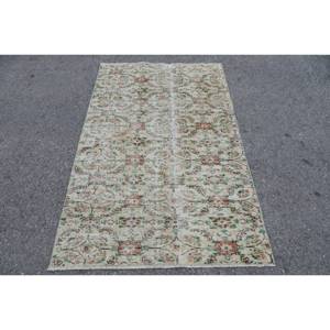 Tapis traditionnel en laine vert beige 3.7 X 6ft classique turc fait à la main Patchwork Design Latex pour adolescent chevet couloir Rectangle - Product Image 1