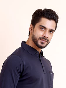 Polo de verano para hombre de alta calidad, camiseta informal de negocios con bordado de Color sólido, camiseta de manga larga con estampado Azul Marino - Product Image 5