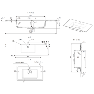 อ่างล้างหน้าแบบฝังเรซิ่นสีขาวด้าน ขนาด 90 ซม. พร้อมอ่างกลาง - Product Image 2