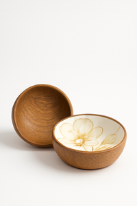 Ensemble de bols de service en bois d'acacia émaillé de coquelicot rouge, vaisselle en bois au motif floral peint à la main pour la décoration de la cuisine et la salle à manger - Product Image 2