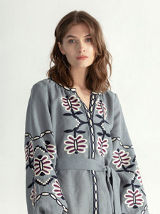 Robes turques de luxe brodées pour femmes, broderie à manches longues, longueur mollet, vêtements de fête en coton - Product Image 4