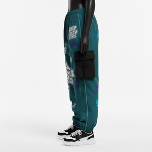 กางเกงวินด์เบรกเกอร์ผู้หญิง เนื้อผ้านุ่ม โพลีเอสเตอร์ ผ้าวินด์เบรกเกอร์ สีเขียวอมฟ้า แผงสีดำ โลโก้กราฟิกแบบกำหนดเอง กางเกงผู้หญิง - Product Image 4