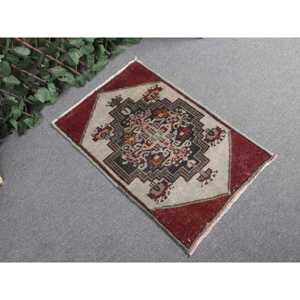 Vintage Turkish Patchwork Eco-Friendly <b>Red</b> <b>Wool</b> Rug Latex Backing 1.6x2.4 ft - Product Image 1
