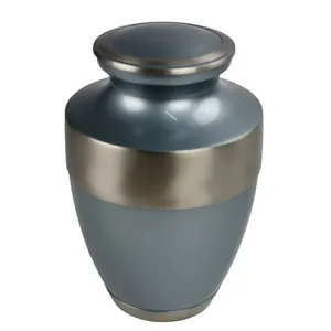 2024 élégant métal urne funéraire fournitures athènes bleu avec bandes d'argent urne de crémation pour cendres Funera cendres - Product Image 3