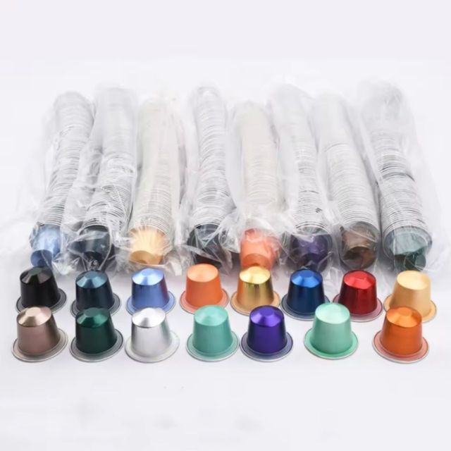 Disposable  Aluminum Coffee Capsule Pods with PP Plastic Ring Foil Lids Pulp Mold Container for Cafe Use