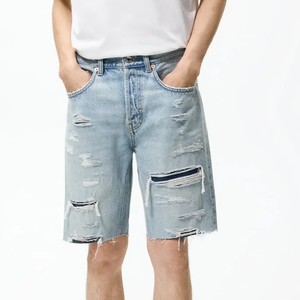 กางเกงขาสั้นผู้ชายรัดรูปวินเทจสไตล์ขาดลำลองฤดูร้อน - Product Image 1