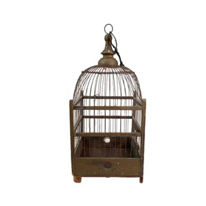 畅销商品棕色铁木装饰悬挂鸟笼园艺古董给你的花园笼看起来优雅