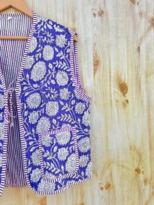 เสื้อกั๊กโบฮีเมียนทรง100% ทำด้วยมือสำหรับผู้หญิงเสื้อโค้ทสไตล์ฮิปปี้เย็บปะติดปะต่อกันผ้าบุผ้าถักมีกระเป๋า - Product Image 3