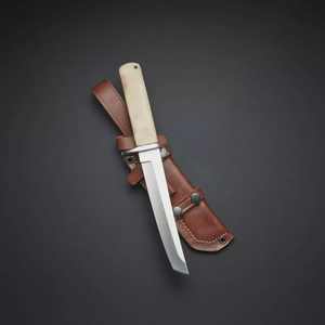 Cuchillo Táctico Personalizado Hecho a Mano de Acero D2 con Mango de Hueso de Camello, con Funda, Hoja Fija, Personalizable, OEM, Supervivencia, Caza - Product Image 1