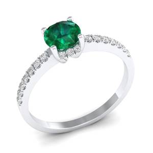 Bague REYES personnalisée en argent sterling 925 avec pierre précieuse émeraude ronde taille brillant de 0,66 carat, clarté VVS, moissanite, bijoux fins - Product Image 2