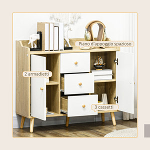 HOMCOM Aparador moderno en madera de aglomerado y pino con 3 cajones y 2 armarios en 2 niveles, 90x32x80 cm - Product Image 4