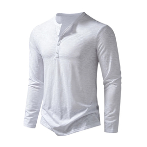 T-shirt en coton à manches longues à double couche avec motif sérigraphié, col rond, chemise formelle professionnelle pour homme - Product Image 1