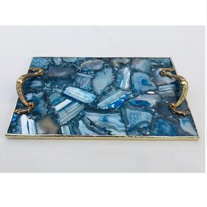 Ensemble de sous-verres avec plateaux en agate pour la maison et l'hôtel Plateau de service en agate avec poignée en métal Plateau à bijoux en agate pour article cadeau à vendre - Product Image 2
