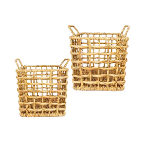 Round Seagrass Rattan Bamboo Round WATER HYACINTH STORAGE <b>BASKET</b> <b>with</b> Removable Cotton Liner & <b>Handles</b> Ideal for Organizing - Product Image 1