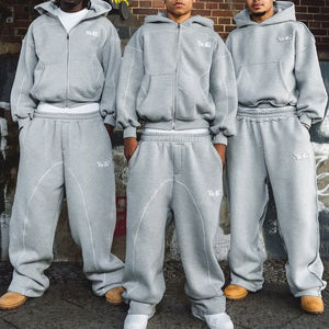 Ensemble de survêtement unisexe personnalisé en coton, sweat-shirt et pantalon de survêtement, 2 pièces, broderie, patchwork, coupe ample, survêtement coupe-vent - Product Image 2