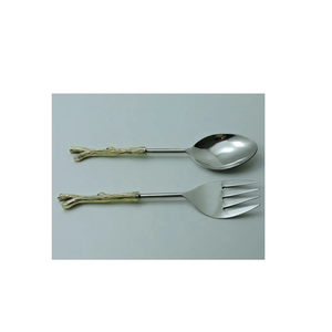 Servidor de ensalada de acero inoxidable de lujo con mango de hoja de oro Herramienta de servicio esencial a precios bajos productos - Product Image 2