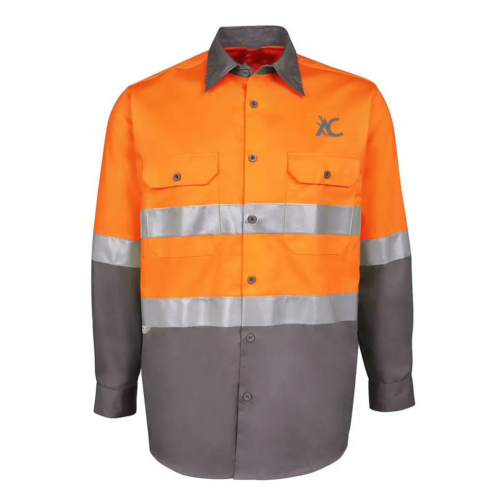 Kemeja Pakaian Kerja Pria Lengan Panjang, Kemeja Pakaian Kerja Reflektif, Kaus Kustom, Pakaian Kerja Bersirkulasi Udara untuk Pria