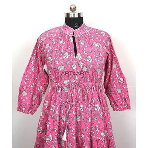 Bloque de mano Impreso Lujoso Algodón Floral Verano Mujer Vestido Casual Bohemio Vestido largo Ropa de fiesta Vestido de algodón - Product Image 6