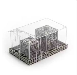 Ensemble de plateau de service en forme de carré de nacre motif de feuille fait à la main fabriqué en inde ensemble de plateau décoratif et de boîte en bas quantité minimale de commande - Product Image 1