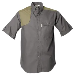 Camisa de manga curta masculina, camisa estilo safari com gola alta e manga curta bordada, estilo piloto de guayabera, para homens