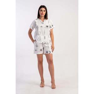 Conjunto de Blusa y Pantalón Corto con Cuello Detallado KADIN KIBRIS V, con Bolsillos - Blanco - Blanco - Product Image 2