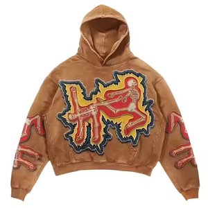 Para fabricantes de ropa de hombre Sudadera con capucha desgastada lavada con ácido personalizada de gran tamaño Boxy Fit recortada con capucha Streetwear Sudaderas con capucha de invierno - Product Image 3