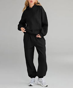 OEM Custom Cotton Blank Hoodie and Jogger Sweatpants Set Sweat Suit Jogging Oversized Suit Stack Oversized Flared <b>Tracksuit</b> - Product Image 5