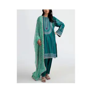 Full sleeve embroidery salwar kameez suit designer Indian Pakistani summer Neck Embroidered Printed Dress Lawn Kurta collection