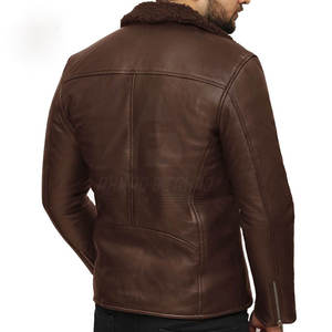 Veste en cuir d'agneau pour homme, doublée de fourrure, écologique, logo sur le devant, style décontracté d'hiver pour l'extérieur - Product Image 5