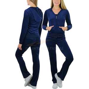 Ensemble sweat à capuche et pantalon en velours pour femmes survêtement personnalisable marque OEM fournisseur en vrac tenue de survêtement en polyester doux - Product Image 3