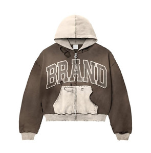 Sweats à capuche personnalisés en coton éponge français d'usine sérigraphie lourde et surdimensionnée pour hommes sweat à capuche zippé à impression bouffante sweat à capuche avec fondu solaire - Product Image 4