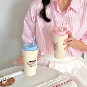 [Livelyletters] Hàn Quốc Đôi Tường Tái Sử Dụng Cup Với Nắp Và Rơm 500Ml Hải Quan Logo In Ấn Cốc - Product Image 6