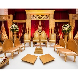 Chaises Vedi à assise basse pour mandaps de mariage, chaises de mariage élégantes en bois, ensemble de chaises en bois élégantes pour mandap de mariage - Product Image 4
