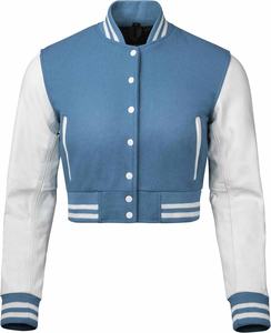 Veste universitaire en laine de haute qualité pour femmes, logo personnalisé, haut court de style lettreman avec col rabattu, design respirant - Product Image 1