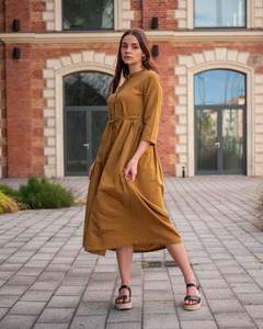 Vestido Bohemio Sofia de Algodón con Botones, Casual, para Ocasiones Especiales, Color Marrón Toffee, para Verano - Product Image 4