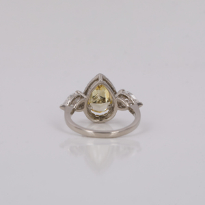 Yellow Pear Cut Lab Created Diamond Three Stone Halo Engagement Ring Round Cut Diamond 14KT Solid Gold Anniversary Gift Ring - Product Image 4