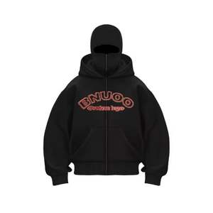 2025 Custom Logo Embroidery Double Hooded Ninja Double Layer Plus Size Heavyweight Full Zip up <b>Balaclava</b> Hoodies Men - Product Image 1