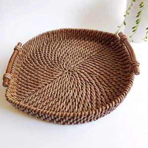 Plateau de service en rotin écologique de conception attrayante en bois naturel avec forme de taille tendance pour les restaurants d'hôtel à la maison - Product Image 6