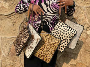 Nuevo estilo occidental Animal Print Fur Leather Celular Sling Bag Alta calidad Moda Real Hecho a mano Fur Leather Crossbody Bags - Product Image 4