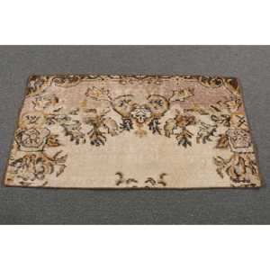 Vintage 2x3.7 ft Rug, Small Turkish Rug, <b>Brown</b> Yellow Southwestern <b>Wool</b> Rug - Product Image 3