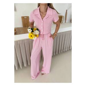 Camicia corta Oversize Casual da donna estiva con tuta e tutina a gamba larga - Product Image 5