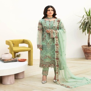 Trajes Shalwar Kameez de diseñadores paquistaníes de gasa bordada de 3 piezas para mujeres Kurti para ropa informal diaria Lehenga para niñas - Product Image 4